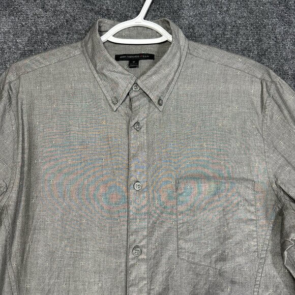 John Varvatos Shirt Mens Medium Button Up Gray Print Cotton Pocket - Picture 5 of 10